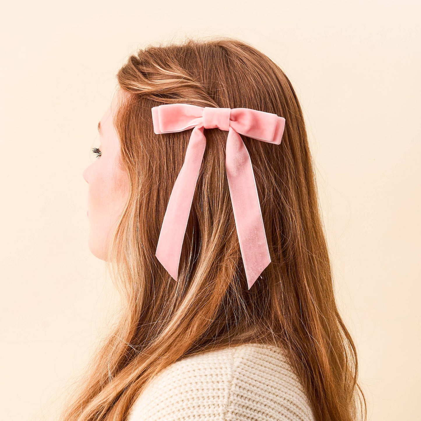 Velvet Hair Bow- Blush