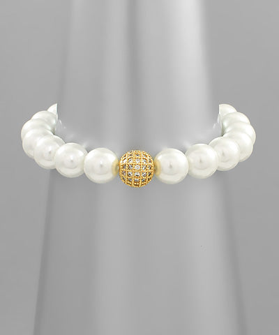 Pearl and Gold Ball Bracelet