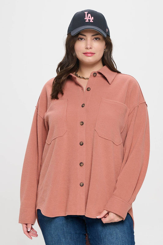 Rib Knit Shacket -Plus Size