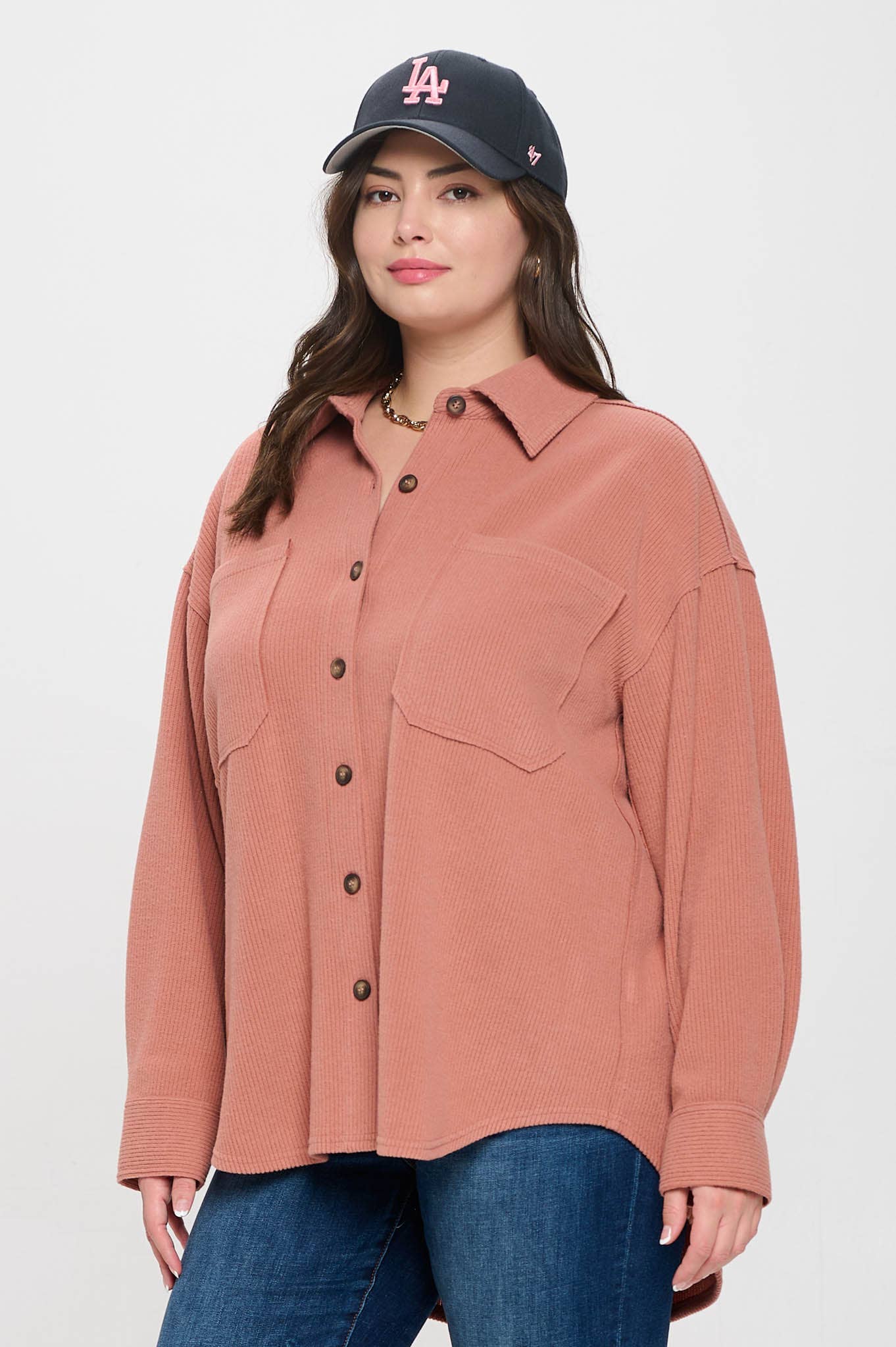 Rib Knit Shacket -Plus Size