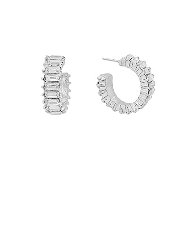 20mm Baguette Hoops -Silver