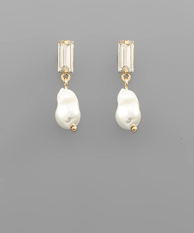 Pearl & Baguette Stone Earrings -clear