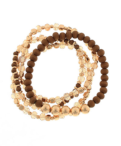 4 Row CCB & Wood Bead Bracelet -Brown