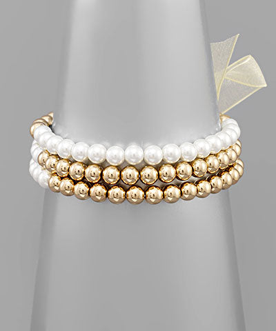 Simple White and Gold Metal Ball Bracelet